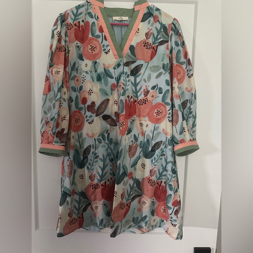 Entro Floral Dress with Pink and Green Accents